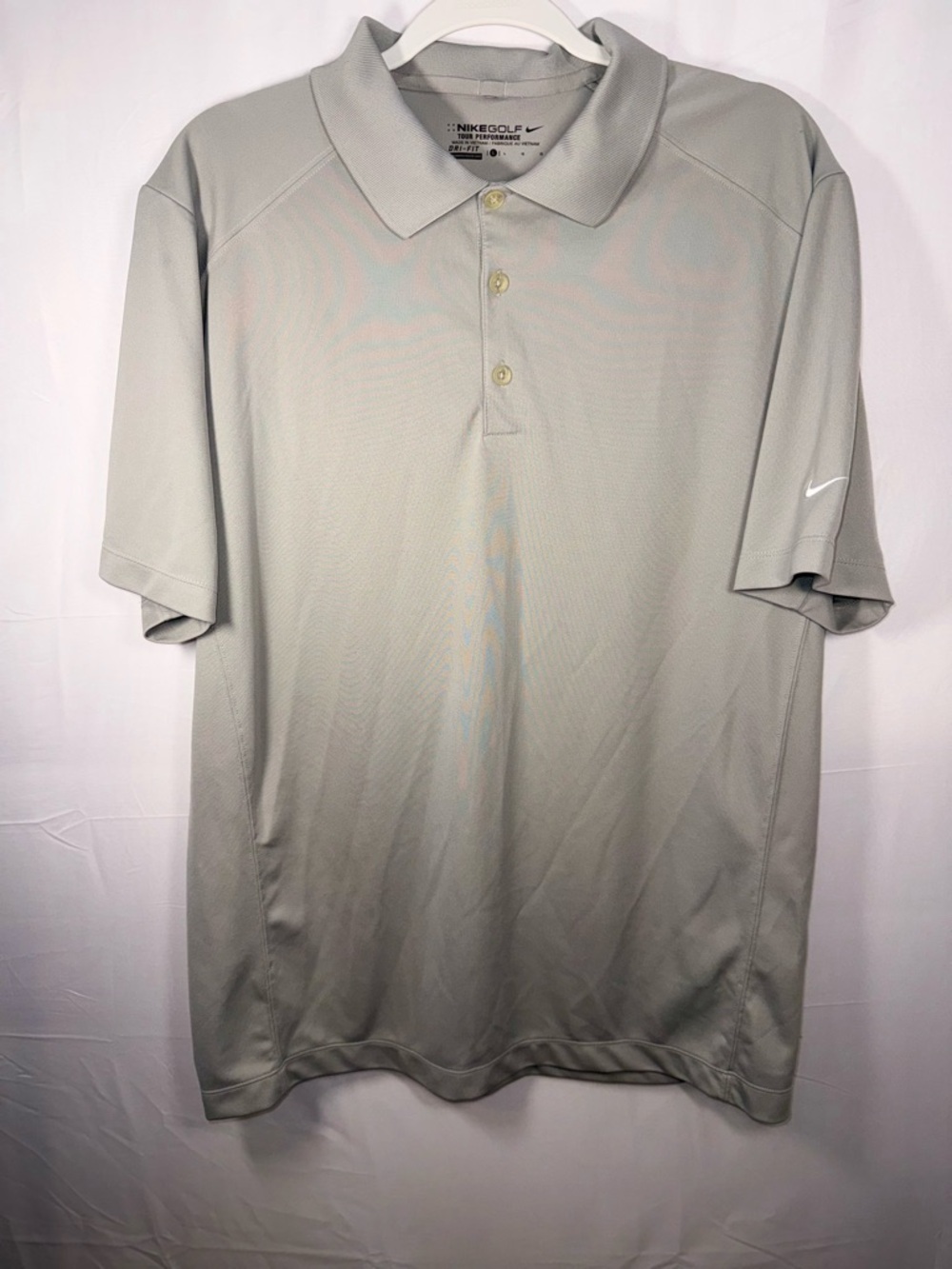 Nike Men’s Light Gray Golf Performance Button up Polo Shirt Size Large
